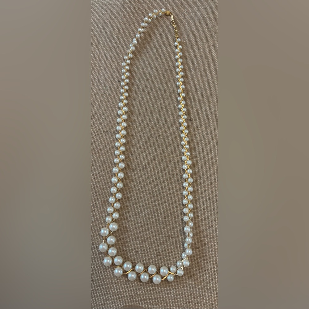 Vintage Faux Pearls Gold-tone Chain Necklace 24” Long